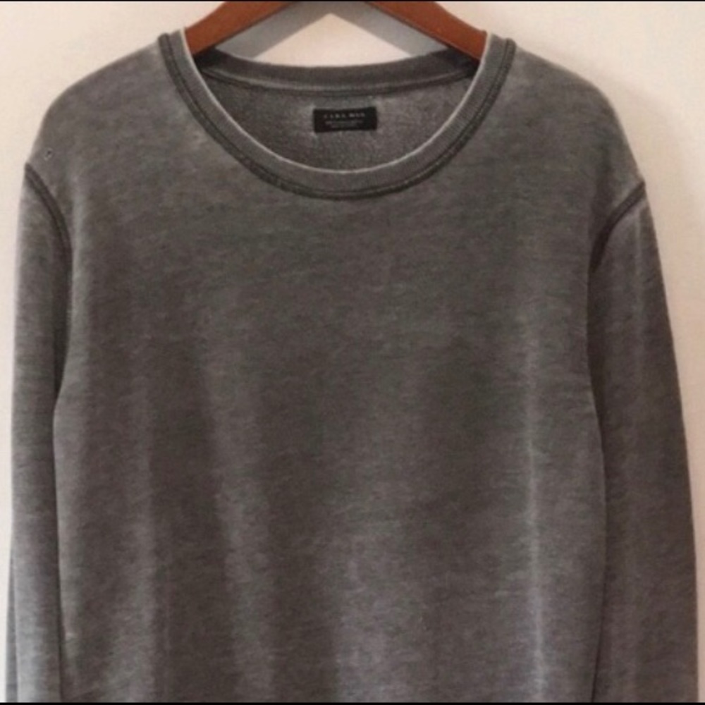 ZARA MAN XL longline pullover crew sweatshirt gray